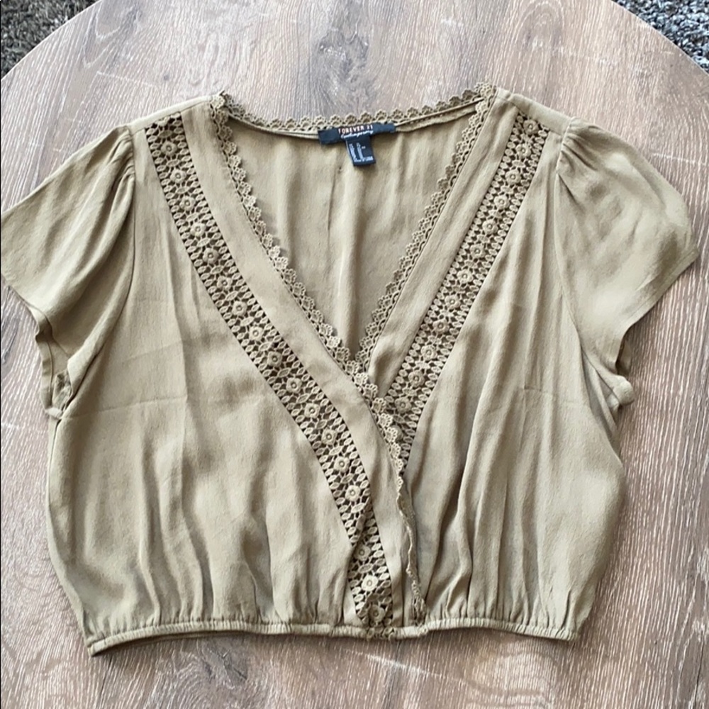 Forever 21 Olive Green Boho Crop Top